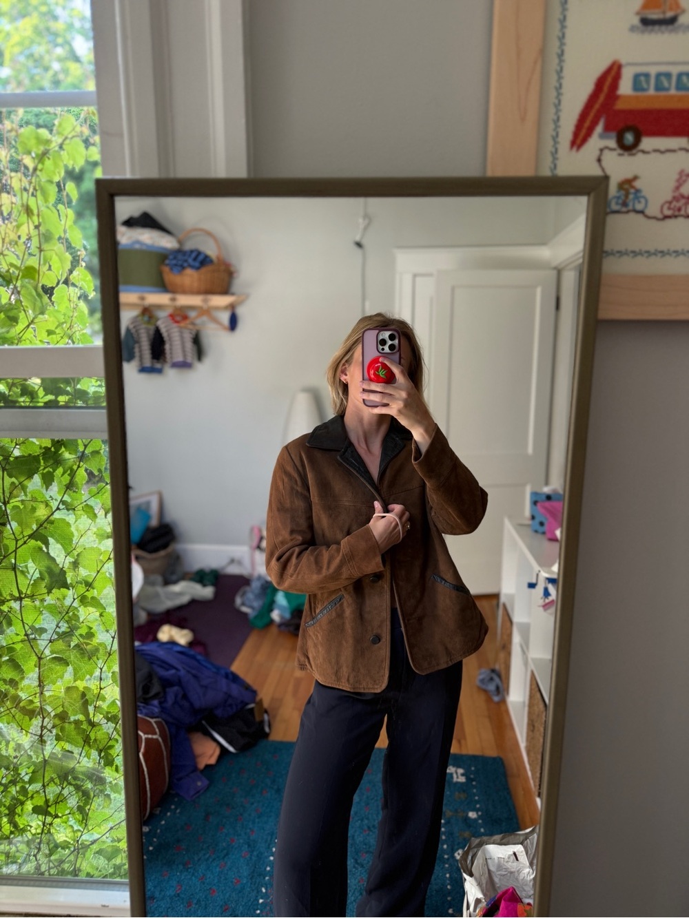 Vintage Brown leather and Suede Jacket with Contrast Collar